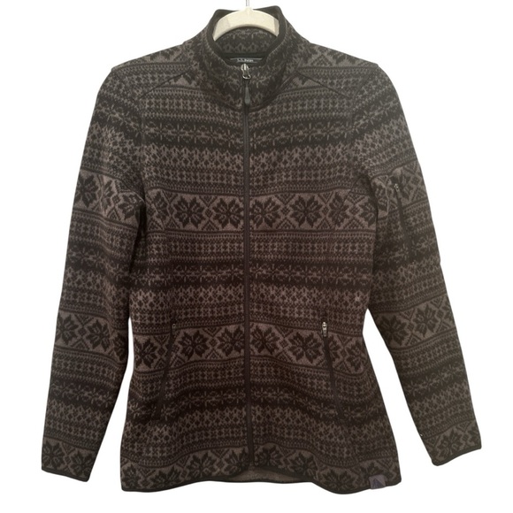 L L Bean Fleece Full Zip Jacket Native Aztec Print Sz Small Soft Cozy Casual - Picture 1 of 12